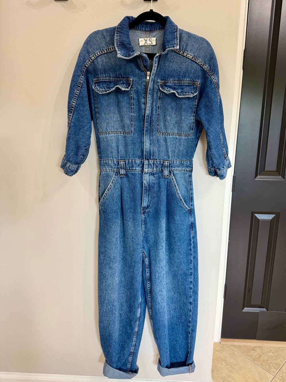 We The Free Denim Utility Boiler Suit Jumpsuit XS 28” Inseam Vintage Wash
